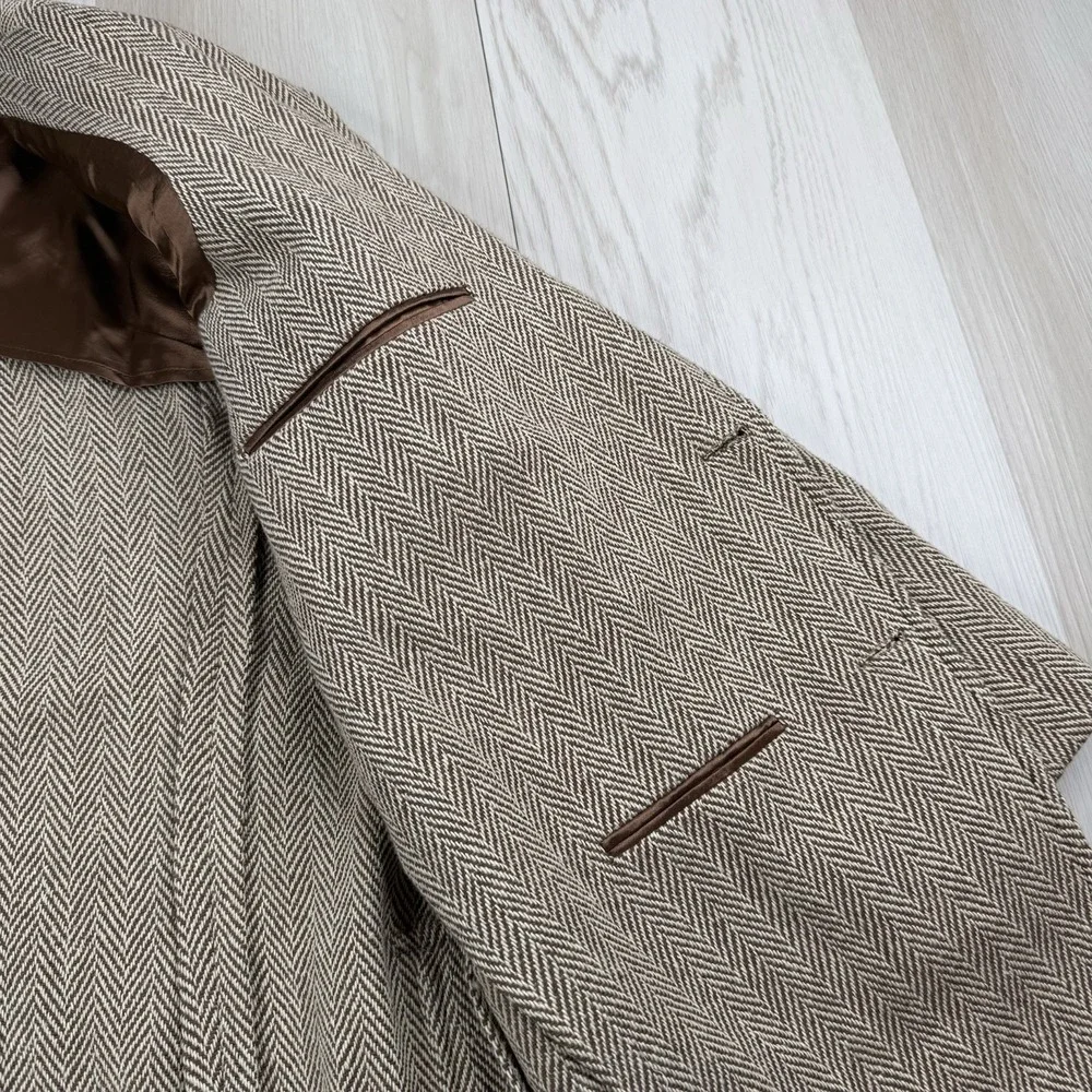 J. Press Herringbone Tweed Blazer Sport Coat Men's Size 48R Made In USA Cotton